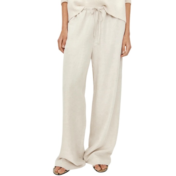 H&M Linen Blend Pull-On Pants in Light Beige Size Medium New w/ Tag - Picture 1 of 7